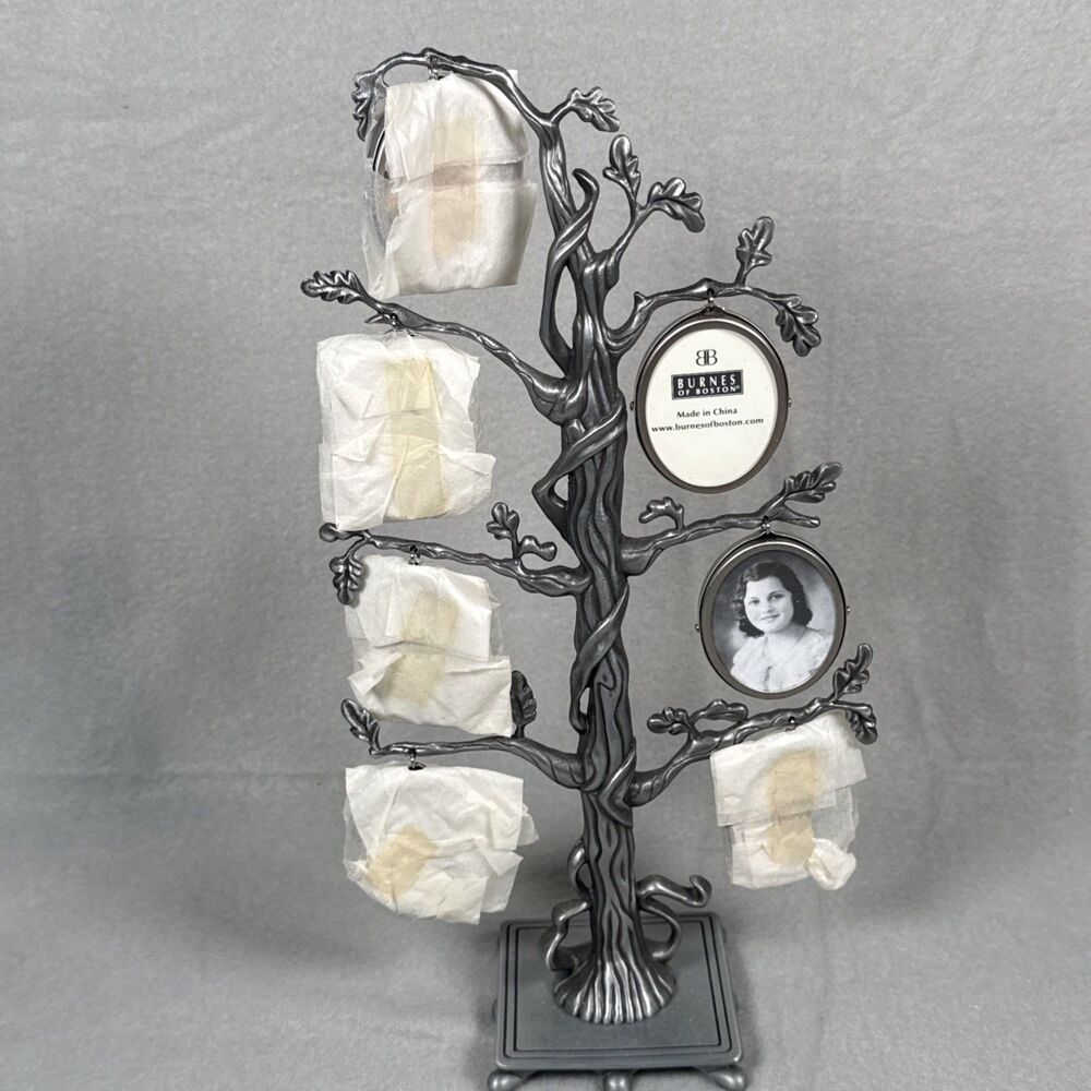 Burnes Of Boston Metal Family Tree Picture Frame Photo Holder Pewter 11” - Picture 2 of 6